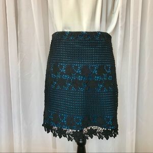 Ann Taylor LOFT Blue Overlay Embroidery Skirt Sz 4